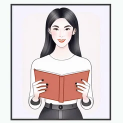 Free book club clipart of a long hair Asian woman reading
